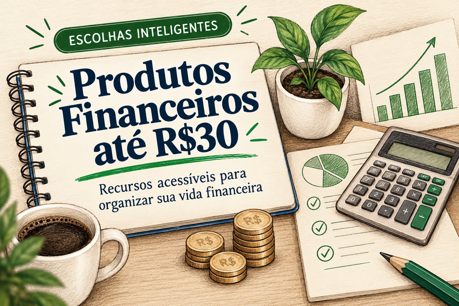 Produtos Financeiros até R$30 — recursos acessíveis para organizar sua vida financeira